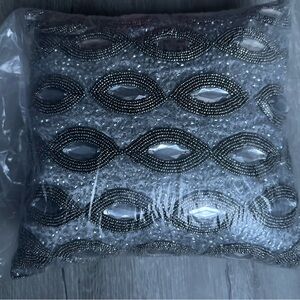 Silver and Black Beaded Decorative Pillow